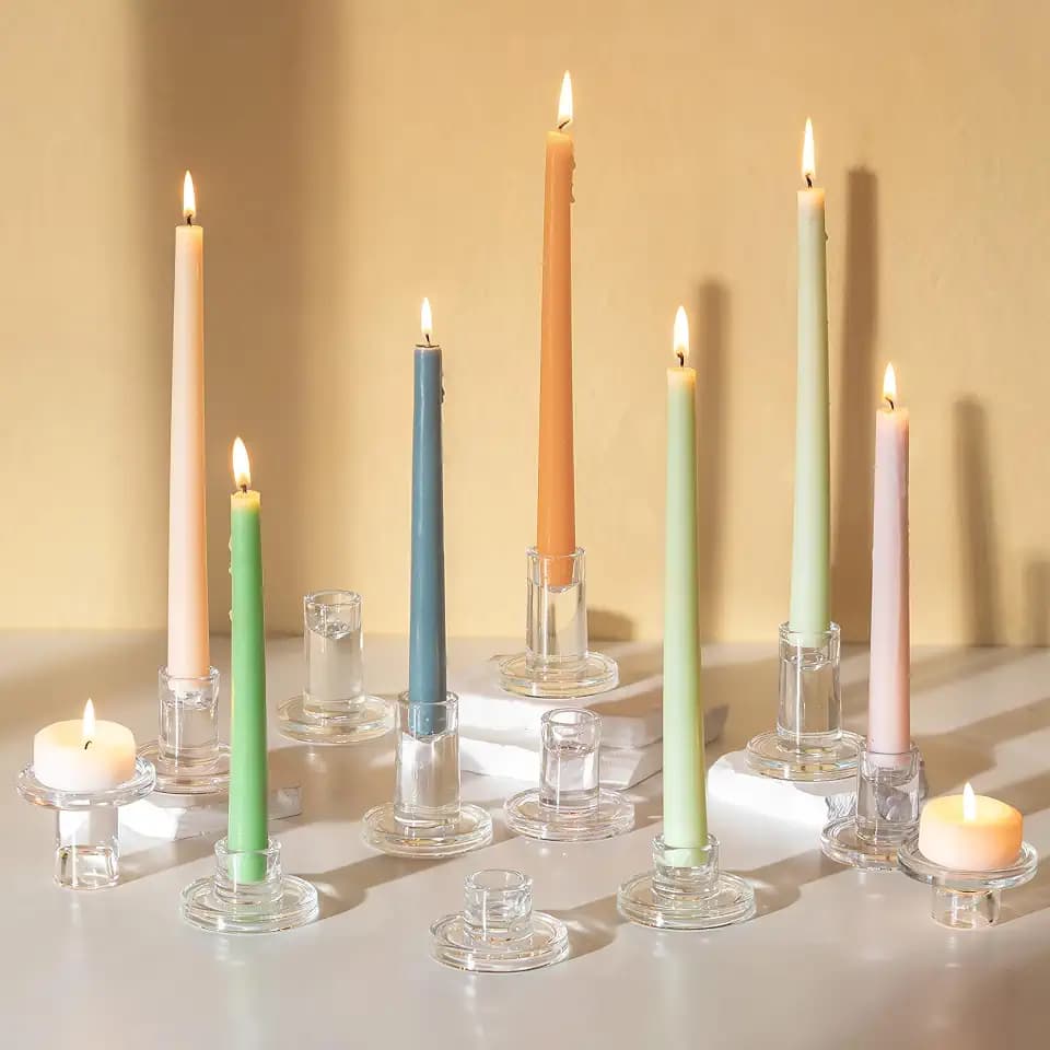 Glasseam Taper Candle Holders Bulk, 12Pcs Glass Candlestick for Centerpiece