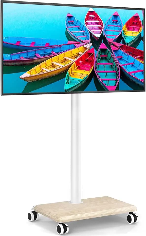 Rfiver Rolling TV Stand for 32 to 60 Inch TV up to 88lbs Wood Base White