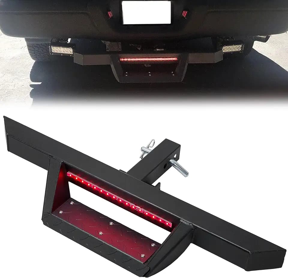 ECOTRIC Universal Drop Hitch Step w/LED Brake Light for 2" Receiver Pickup