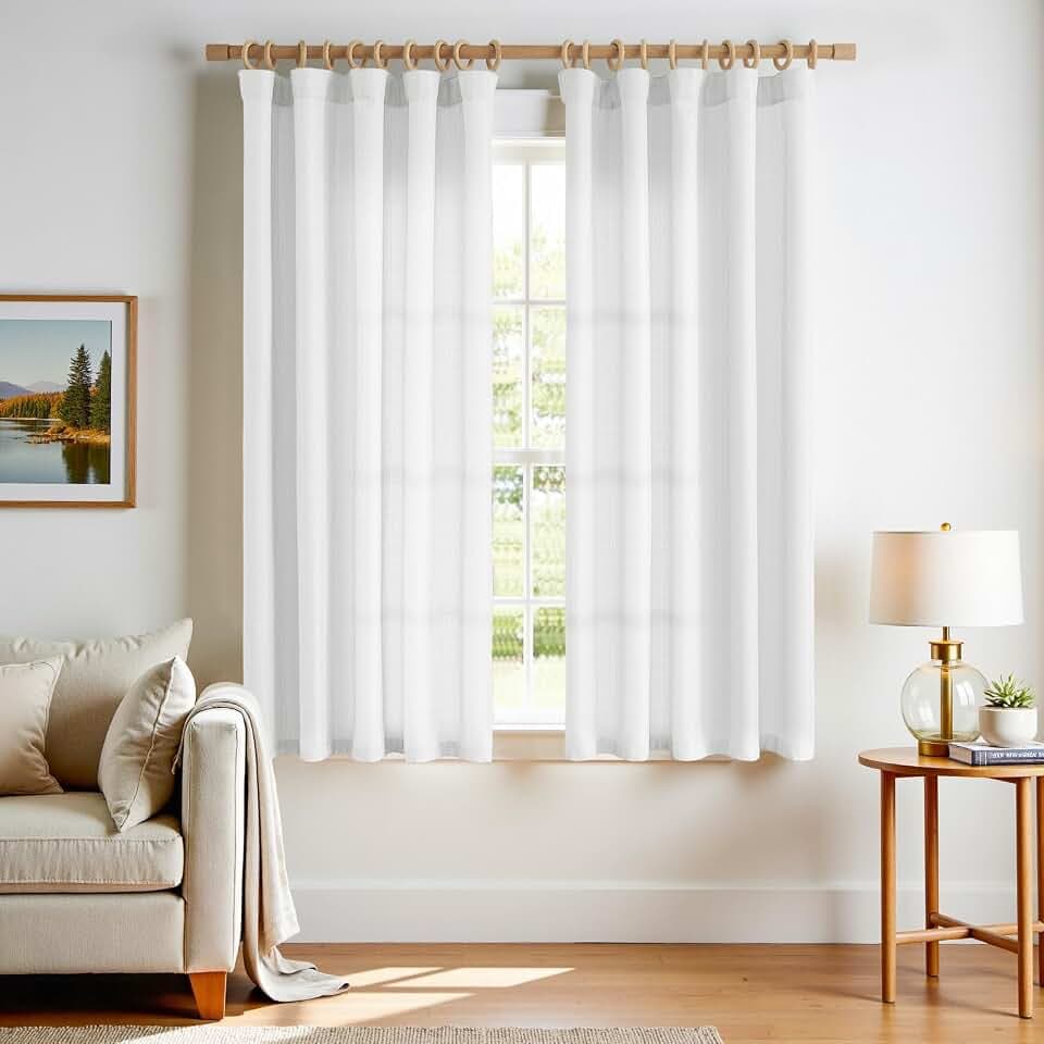 Vangao Gardinen mit Kräuselband Vorhang Weiß 2er Set 140B X 175H cm für Wohnzimmer Vorhänge Modern Schlafzimmer Kinderzimmer Leinenoptik Landhausstil Landhaus Curtains