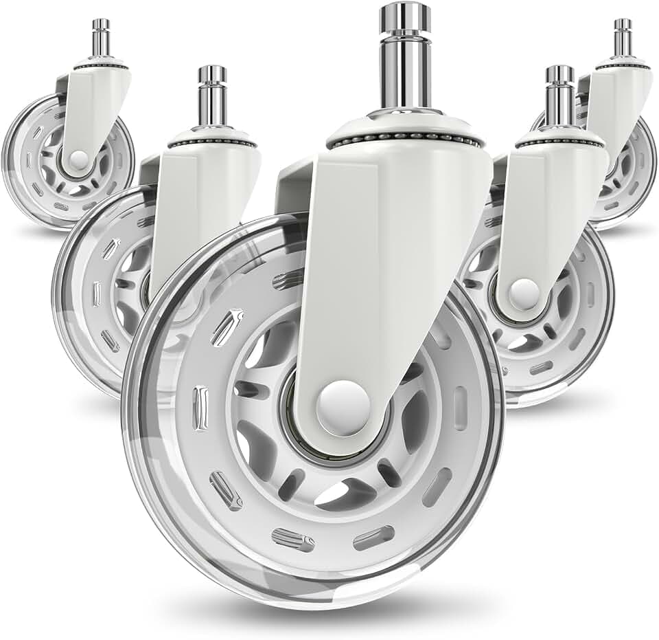 COSYLAND Bürostuhl Rollen 11x22mm Transparent Weiß 5er-Set, Ersatzrollen für Bürostühle, Universelle Rollen für alle Böden, Nicht für 1-KEA