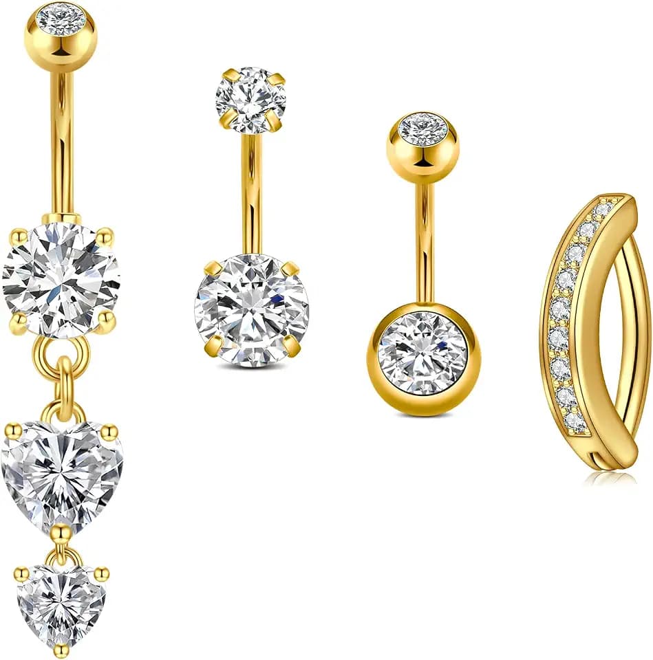 Zolure 14G 10MM Belly Button Ring Hypoallergenic Dangling Clicker Hoop Belly Piercing Jewelry for Women