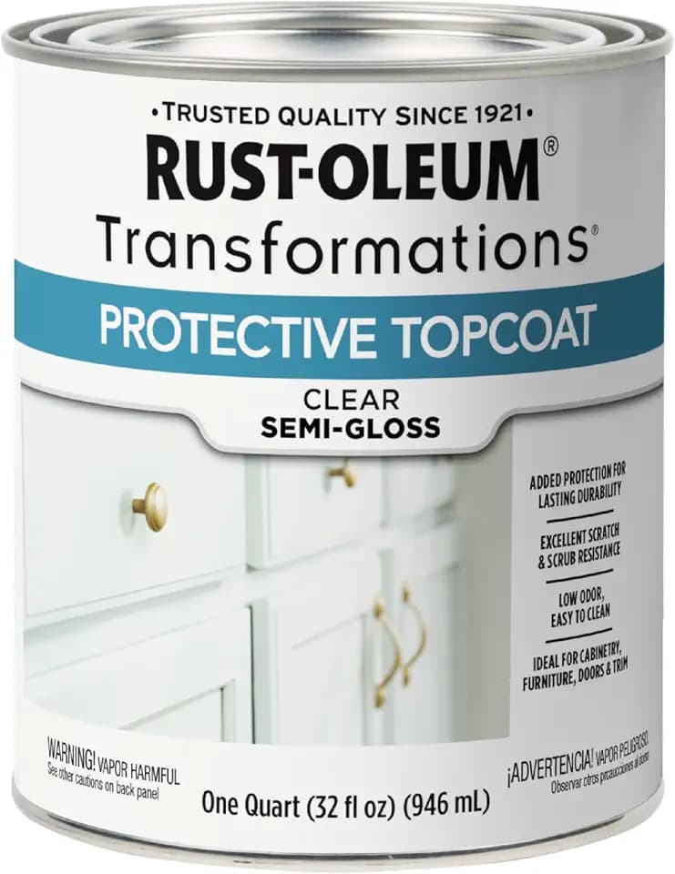 Rust-Oleum Transformations Protective Topcoat | Scratch & Stain Resistant Finish | Crystal Clear & Odorless | Ideal for Cabinets & Trim | Semi-Gloss | Quart