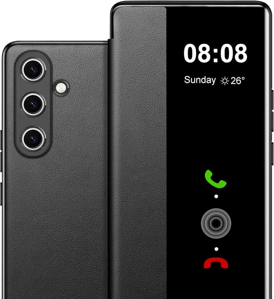 Flip Case für Samsung Galaxy A36 Hülle S View, Clear View Folio PU Leder Hard PC für Samsung A36 Hülle, Luxus Anti-Scratch Flip Cover Handyhülle für Samsung Galaxy A36 5G Smartphone (Schwarz)