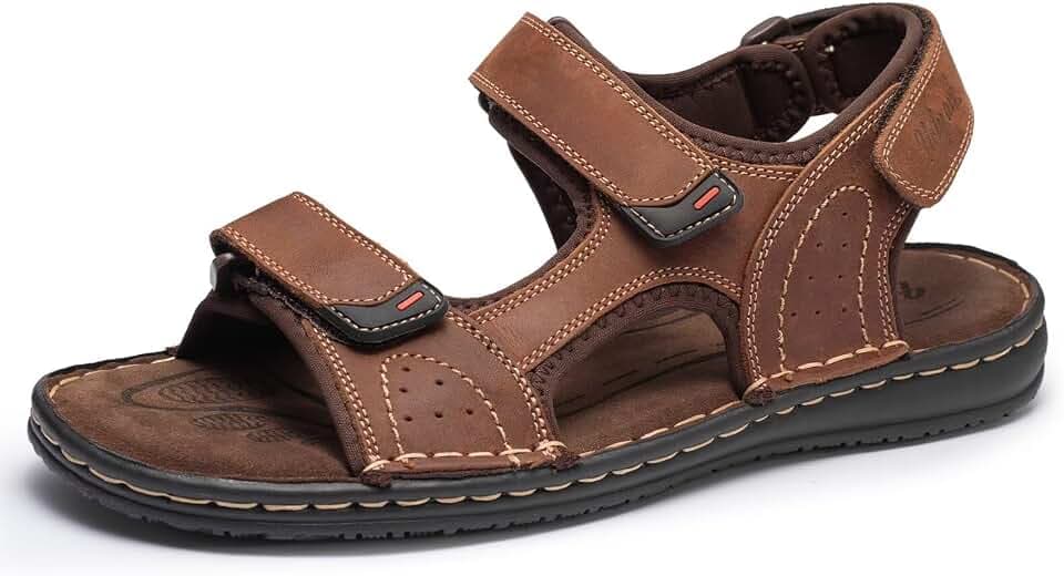 Men's Leather Sandals, Comfortable Open-Toe Outdoor Beach Shoes Dark-Brown 14