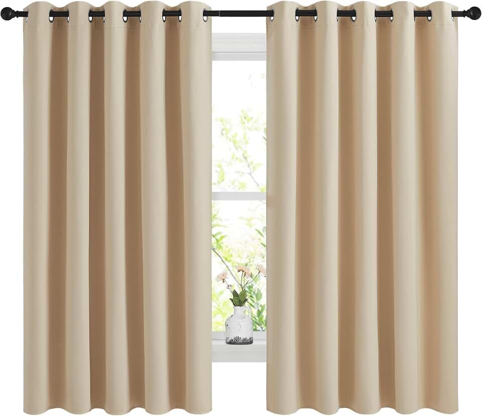 NICETOWN Biscotti Beige Blackout Curtains for Bedroom 66" x 60" 2 Panels