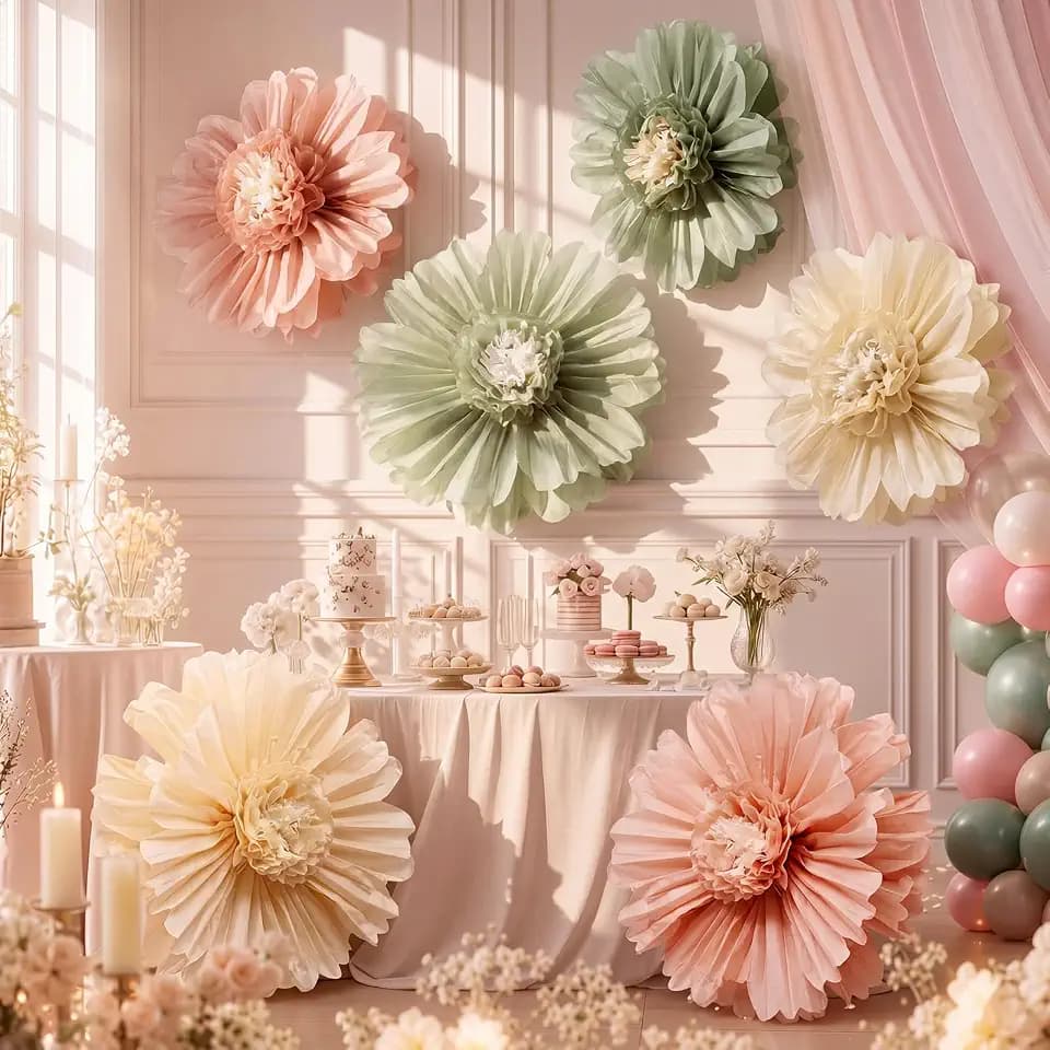 Giegxin 6 Pcs 31.5", 24" Pink Sage Green Giant Boho Paper Flowers for Wall