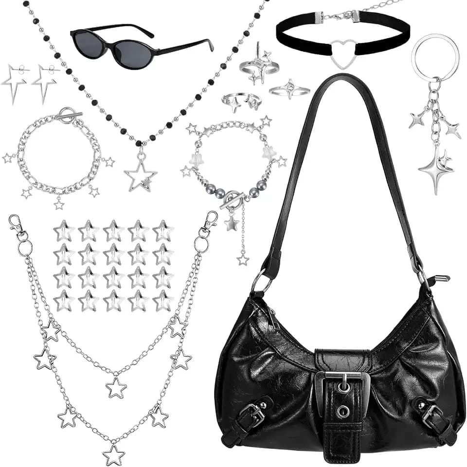 JATEBI Y2k Star Necklace Bag Sunglasses Hair Clip Jewelry Set