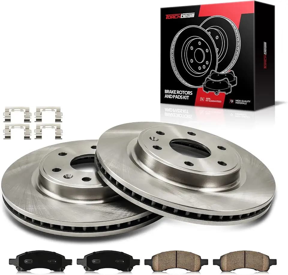 Torchbeam Brake Rotors and Pads Kit Fit Chevrolet, GMC, Buick, Saturn, Traverse, Acadia, Enclave, Acadia Limited, Outlook, 12.8in Rotors, 55150+D1169 Brake Kit, Front Brakes and Rotors