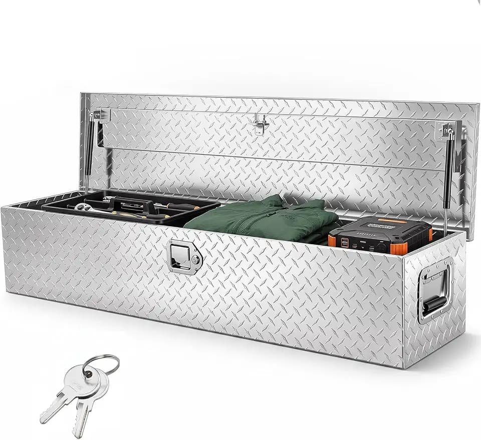 VEVOR 1219 x 381 x 381 mm Werkzeugkasten für Lkw-Ladefläche, Abschließbar 177 L Truckbox Werkzeugbox Aufbewahrungs-Werkzeugkasten, 50 kg Tragfähigkeit Werkzeugkiste Organizer für Wohnmobil, PKW usw.