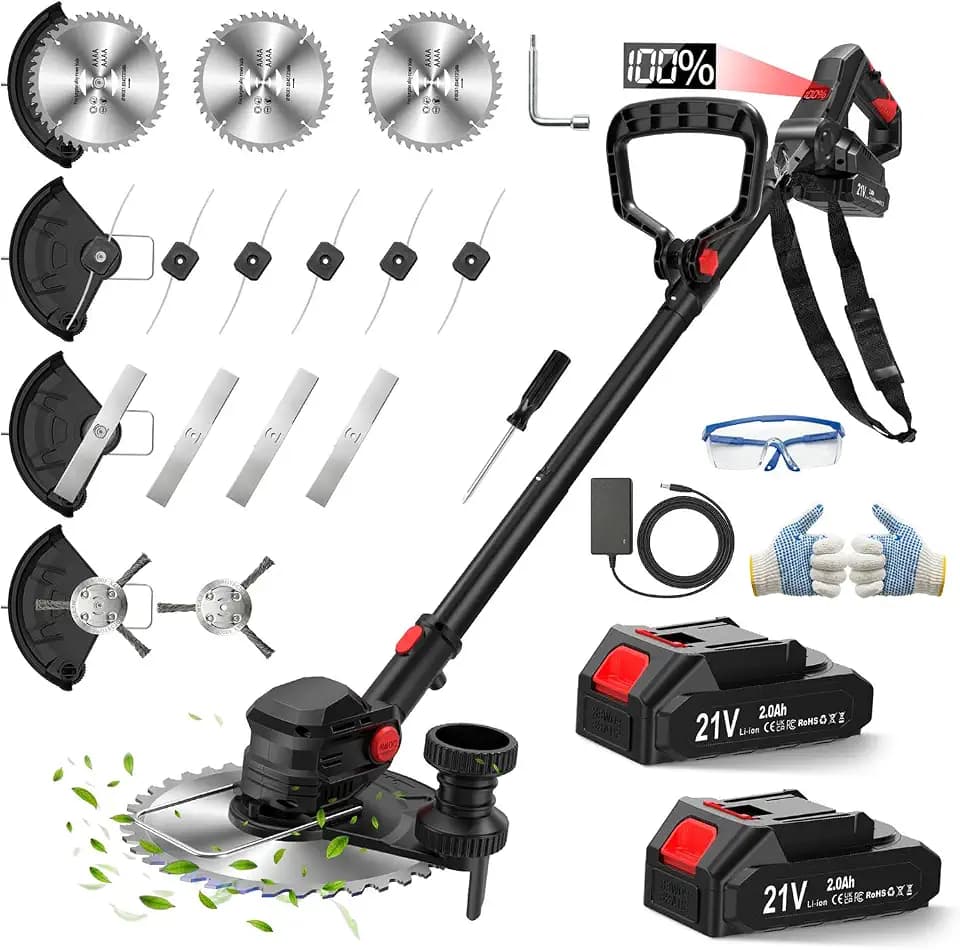 21V Cordless Weed Wacker & Weed Eater, Lawn Edger & Brush Cutter