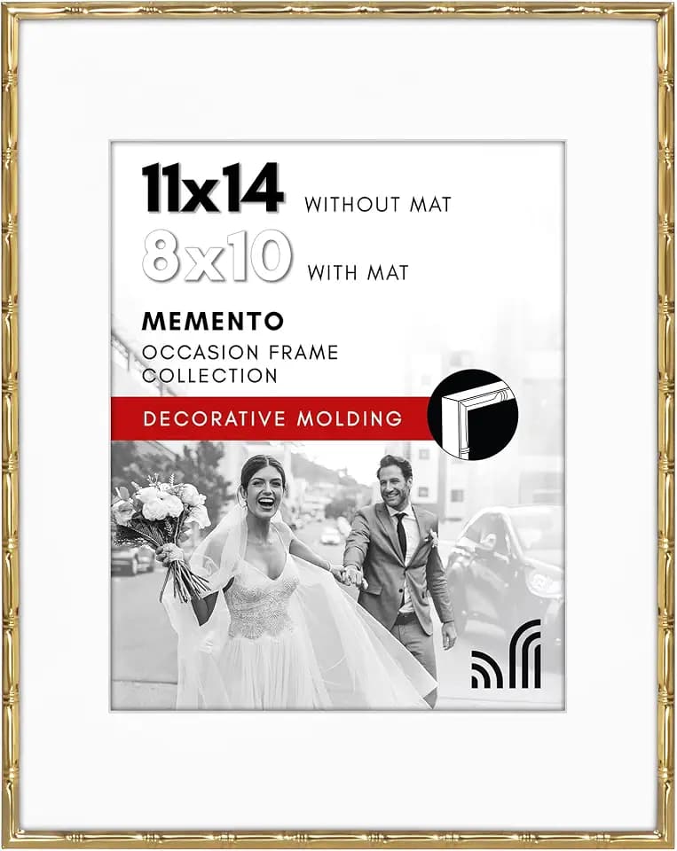 Americanflat 11x14 Bamboo Picture Frame - Matted to 8x10 - Metal - Gold