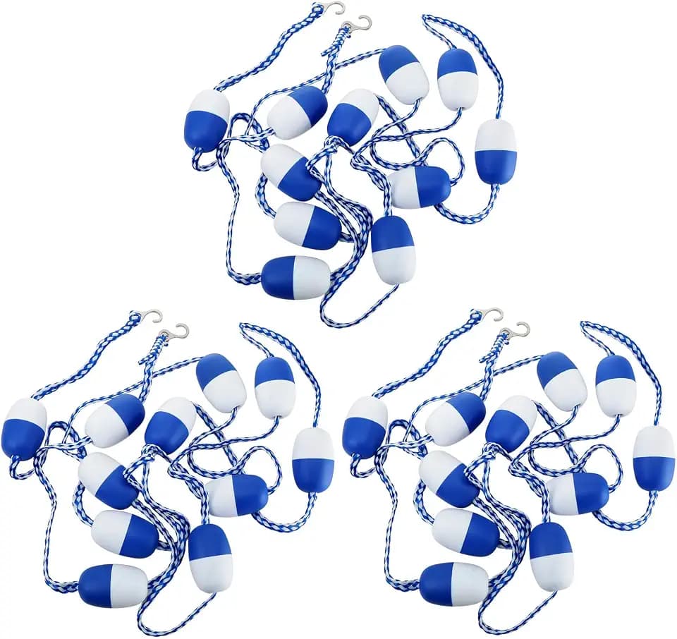 Tellegloww 3 Pack 16ft 18ft 20ft Swimming Pool Safety Divider Rope, Swimming Pool Safety Rope with Pre Assembled Stainless Hooks and Bi Tone Floating Buoys, Section Off Hazardous Areas, Caution Help