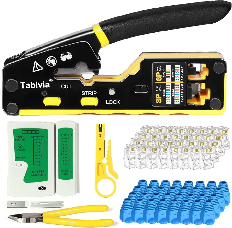 RJ45 Crimp Tool Pass Through Ethernet Crimping Tool Kit Cat6 Cat5e Cat5 RJ45 Ethernet Crimper Kit