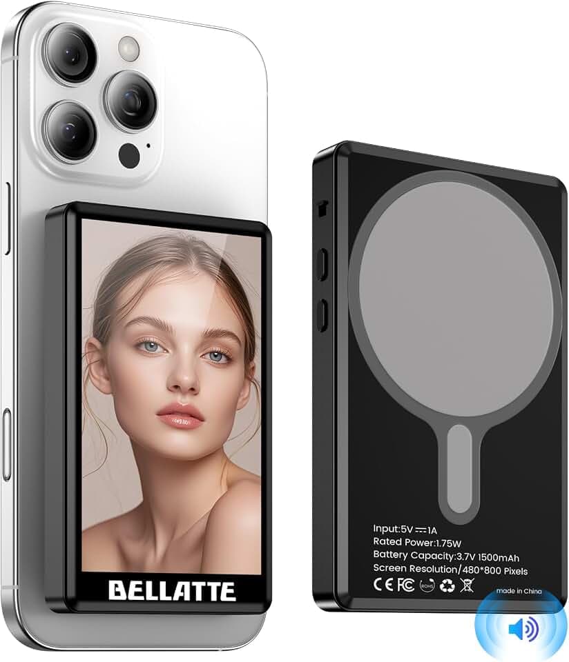 Vlog Selfie Monitor Bildschirm für iPhone & Android, 4K 30fps Aufnahme, Wireless Screen Mirroring, Eingebauter Lautsprecher, Magnetische Halterung & Fernbedienung für Vlogging, Live Streaming