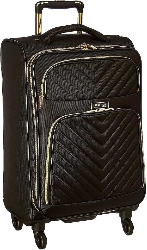 Kenneth Cole REACTION Chelsea 2-Piece Bundle - 20" Chevron Expandable 8-Wheel Carry-On Suitcase & Matching 15" Laptop Tote Bag, Black