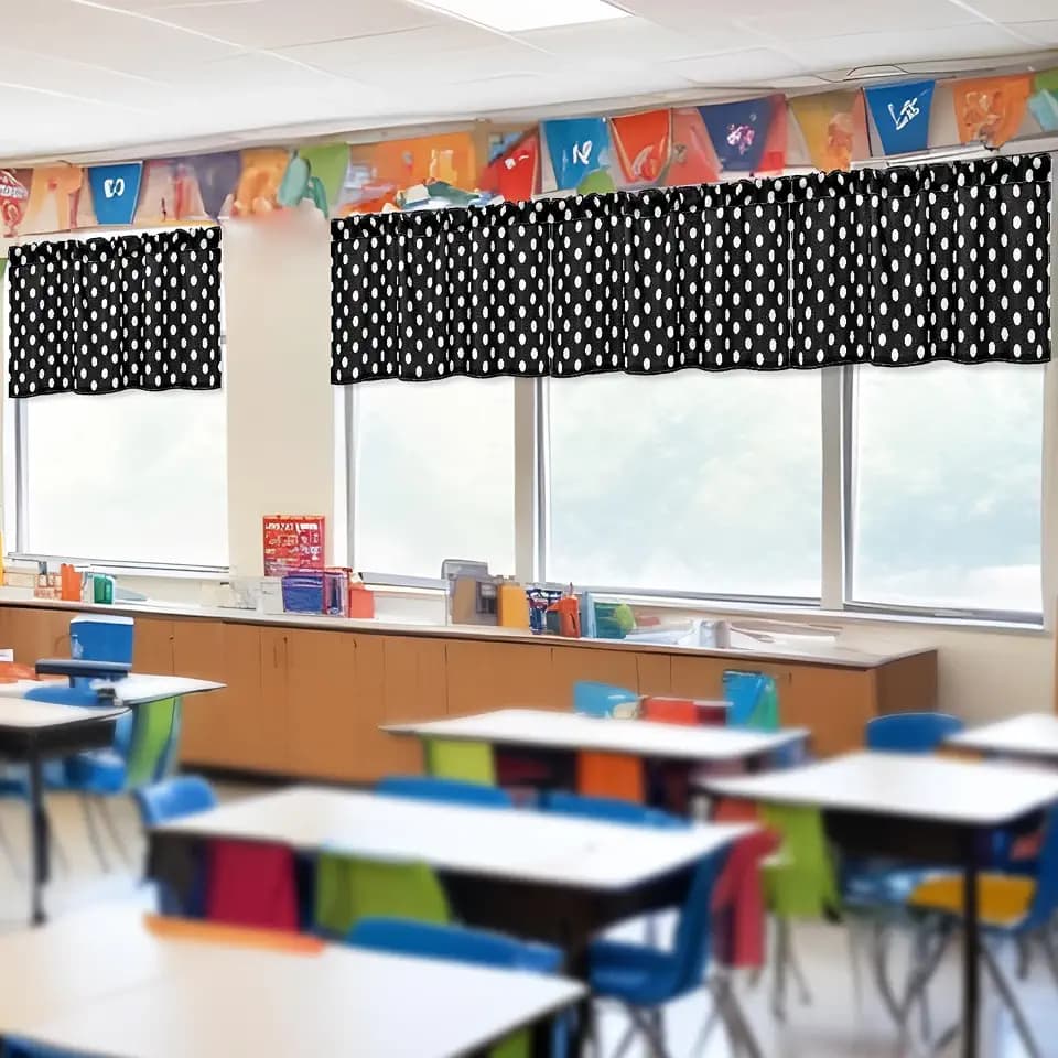 Hahafelt 4 Pcs Classroom Curtains Black and White Polka Dot