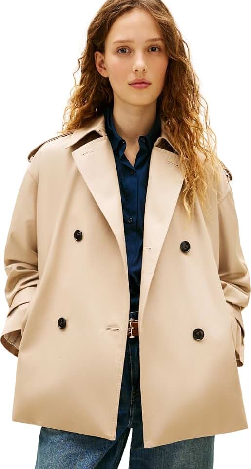 Tommy Hilfiger Damen Mantel Cotton Short Trench Trenchcoat