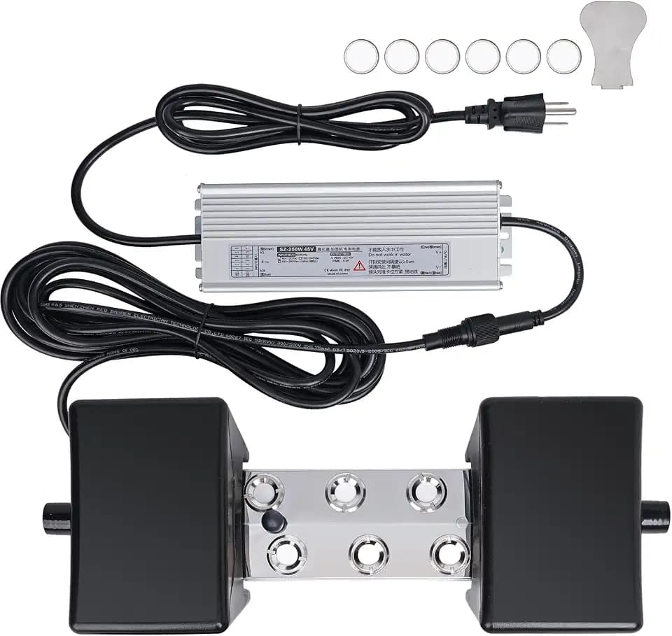 Ultrasonic Mist Maker 6 Head, 4500mL/H Pond Fogger with 250W Power Supply, Buoy, Replacement Discs, for Pond, Garden, Rockery, Greenhouse,Mushroom Halloween Decoration (6 Heads)