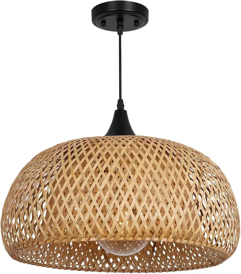 Rustic Farmhouse Bamboo Pendant Light - 18 Inch Large Dome Handwoven Ceiling Mounted Bamboo Chandelier Shades, Coastal Beach Hanging Rattan Light Fixture for Kitchen, Dining, Living Room