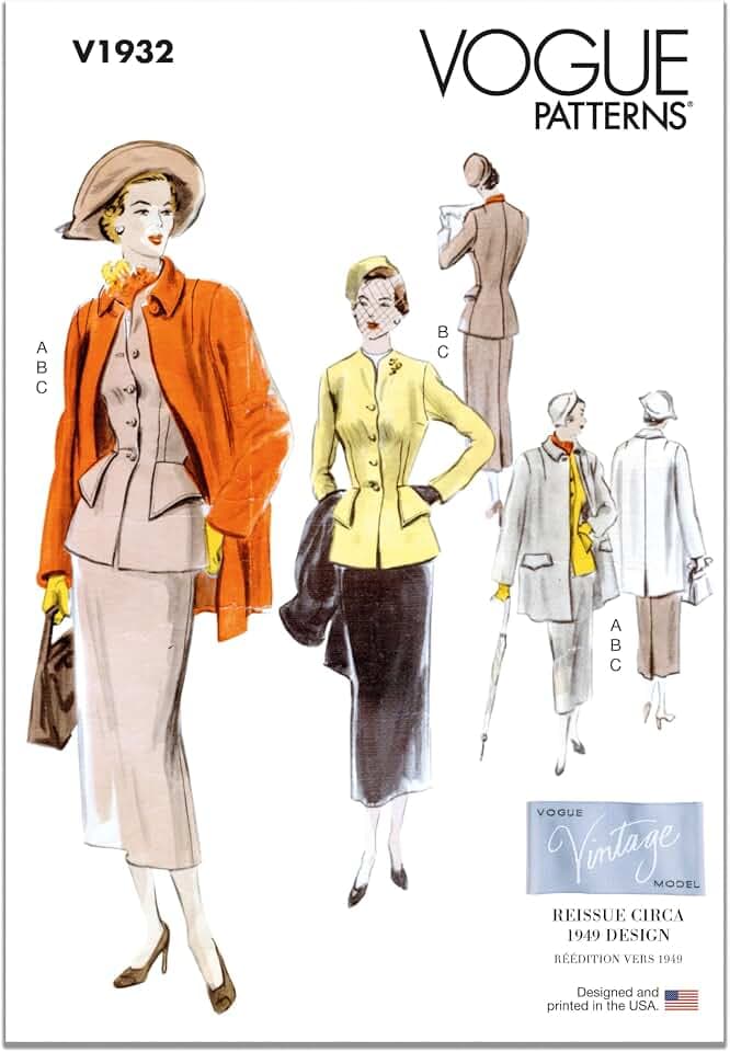 Vogue Schnittmuster-Set für Damenanzug und Mantel, Vintage-Design, Code V1932, Größen 44-46-50
