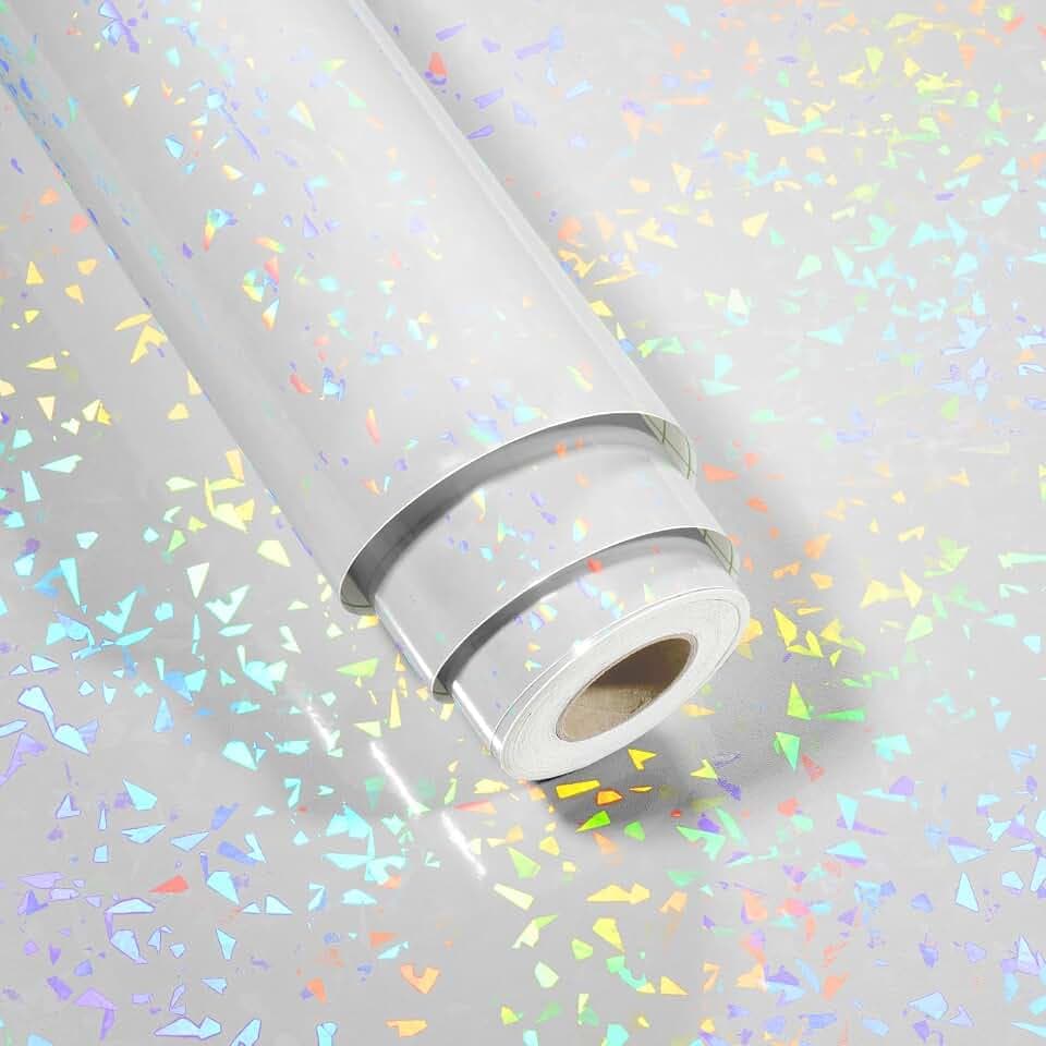 Gem Holographic Sticker Paper Self Adhesive Laminate Sheets Clear Contact Paper Peel and Stick Iridescent Glitter Transparent Card Sticker Cover for Book Windows Cabinet Art Projects DIY