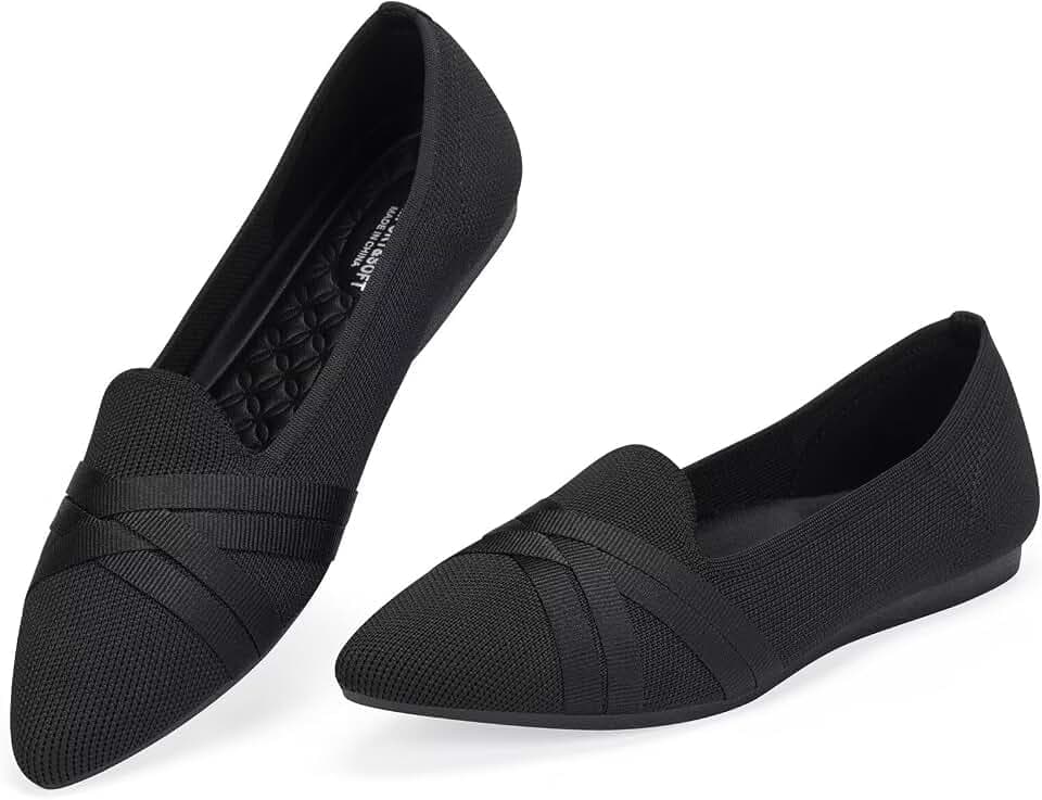 BEJINASH Loafer Flats for Women Pointed Toe Ballet Flats with Bow Comfortable Knit Casual Dressy Flat Shoes for Office/Date/Travel