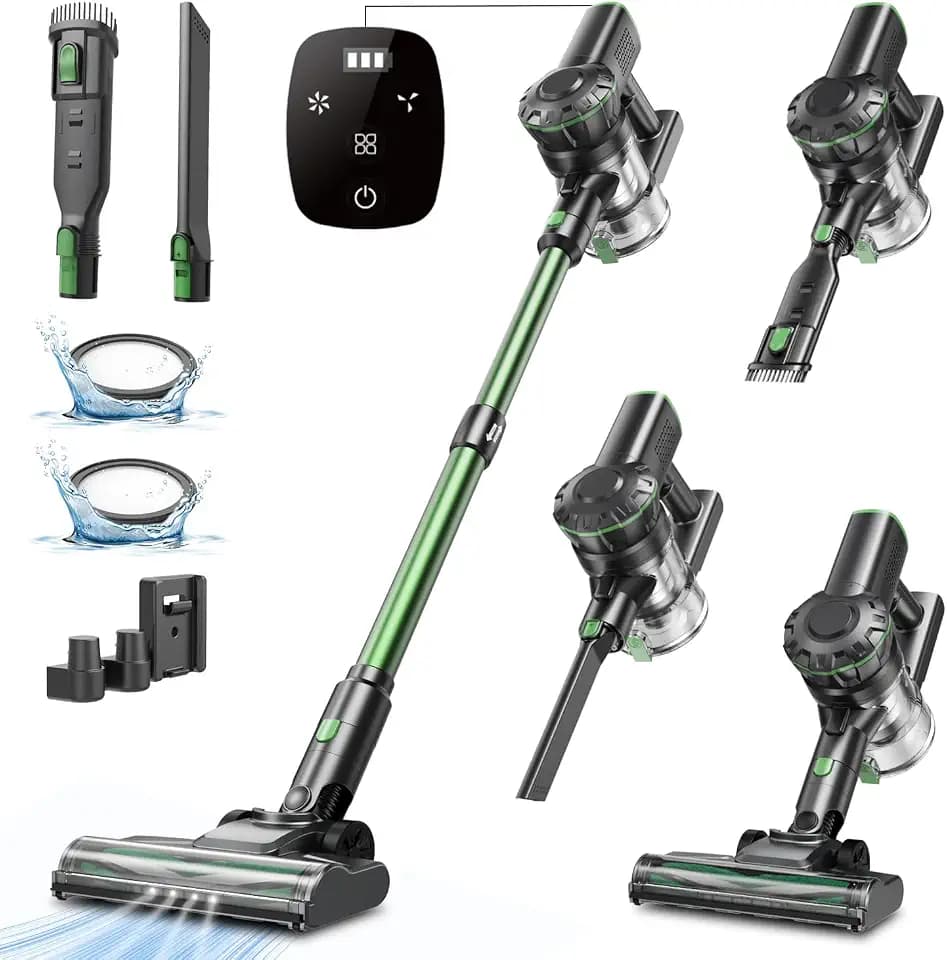 Vexilar V9PRO Akku Staubsauger mit bürstenlosem Motor, 40000Pa Starke Saugleistung, 6-in-1 Tragbarer Kabellos Staubsauger, LED Display Bis zu 50Mins, für Böden/Teppich/Tierhaare