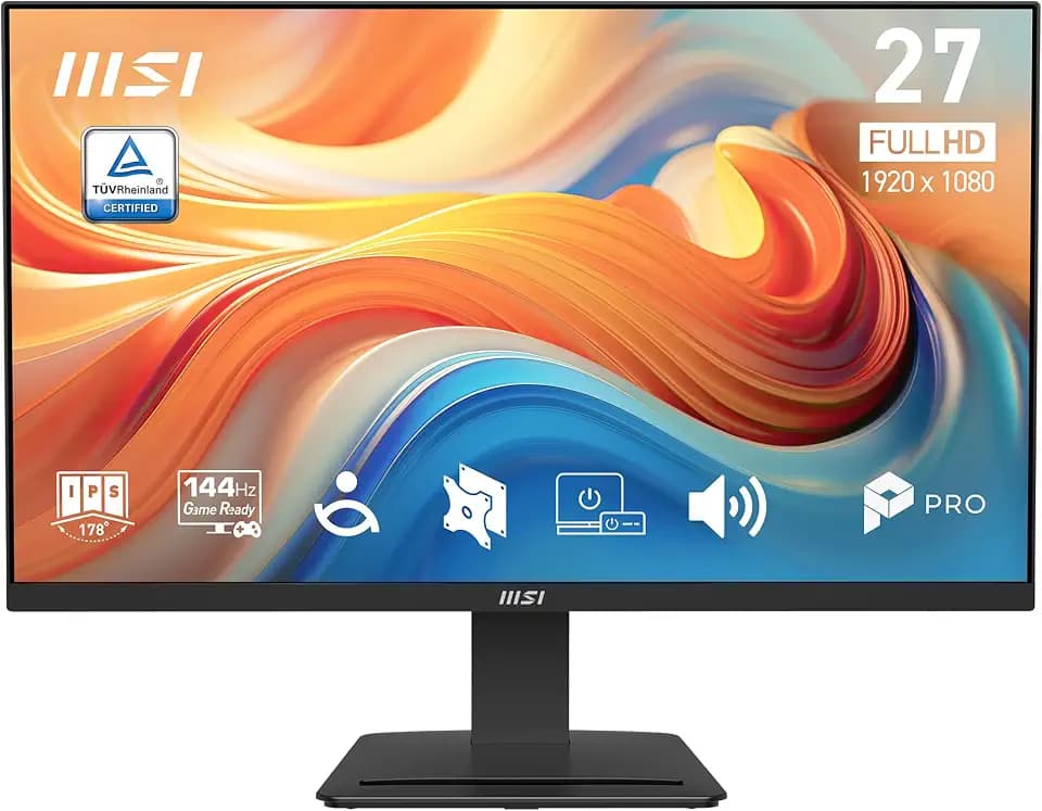 msi PRO MP273 E14A 27-inch IPS 1920 x 1080 (FHD) Gaming Office Monitor, 144Hz, Free-Sync, HDMI, DisplayPort, VGA Port, VESA Mountable, Tilt, Speaker, 4-Side Slim Bezel 1ms, Black