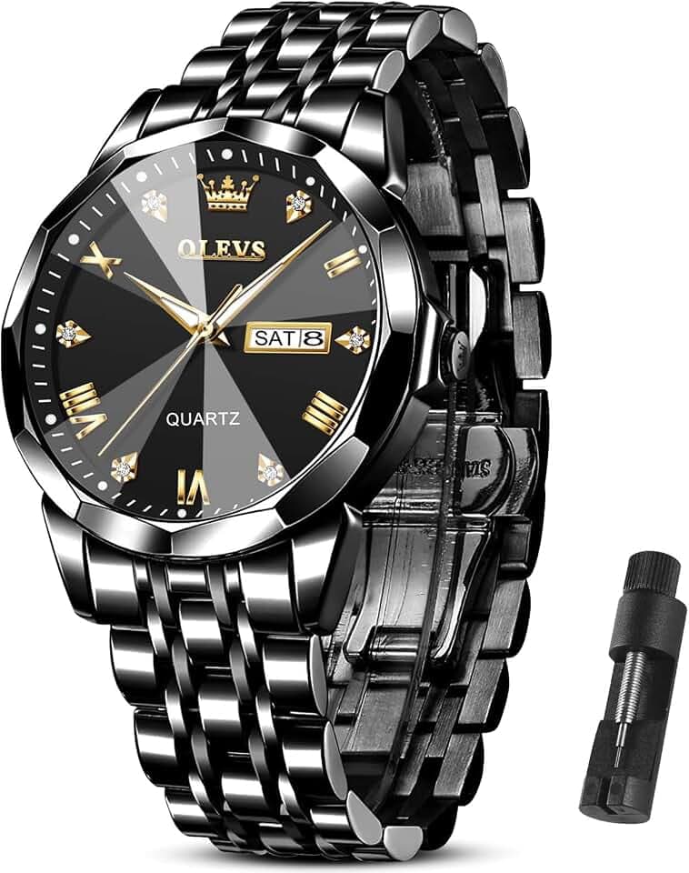 OLEVS Luxuriöse Herrenuhr für Herren (Silber/Gold/Blau/Schwarz) (Diamant/römische Ziffern/arabische Ziffern), Zifferblatt, Edelstahl-Uhr, Datum, wasserdicht, lässig, Reloj