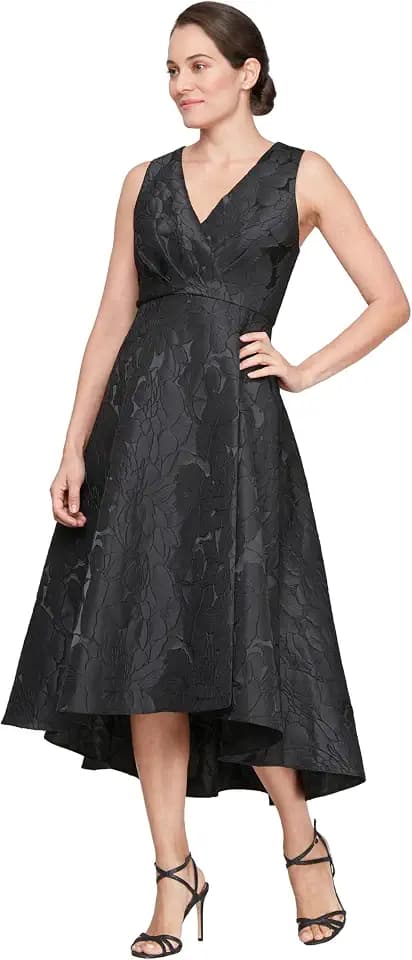 S.L. Fashions Womens Sleeveless Surplice High/Low Gown, Mother of The Bride Dress, Formal, Party Gown (Petite and Regular Sizes) Black