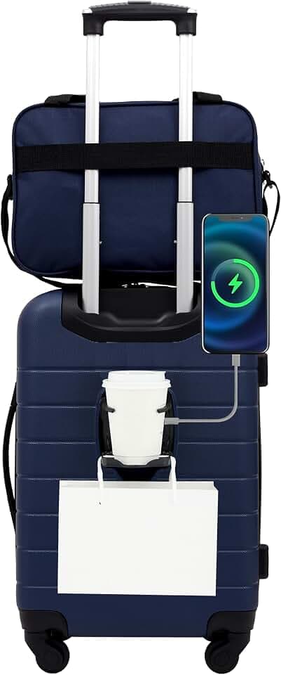 Wrangler Smart Spinner Hardside Luggage, 2 Piece Set, Navy Blue