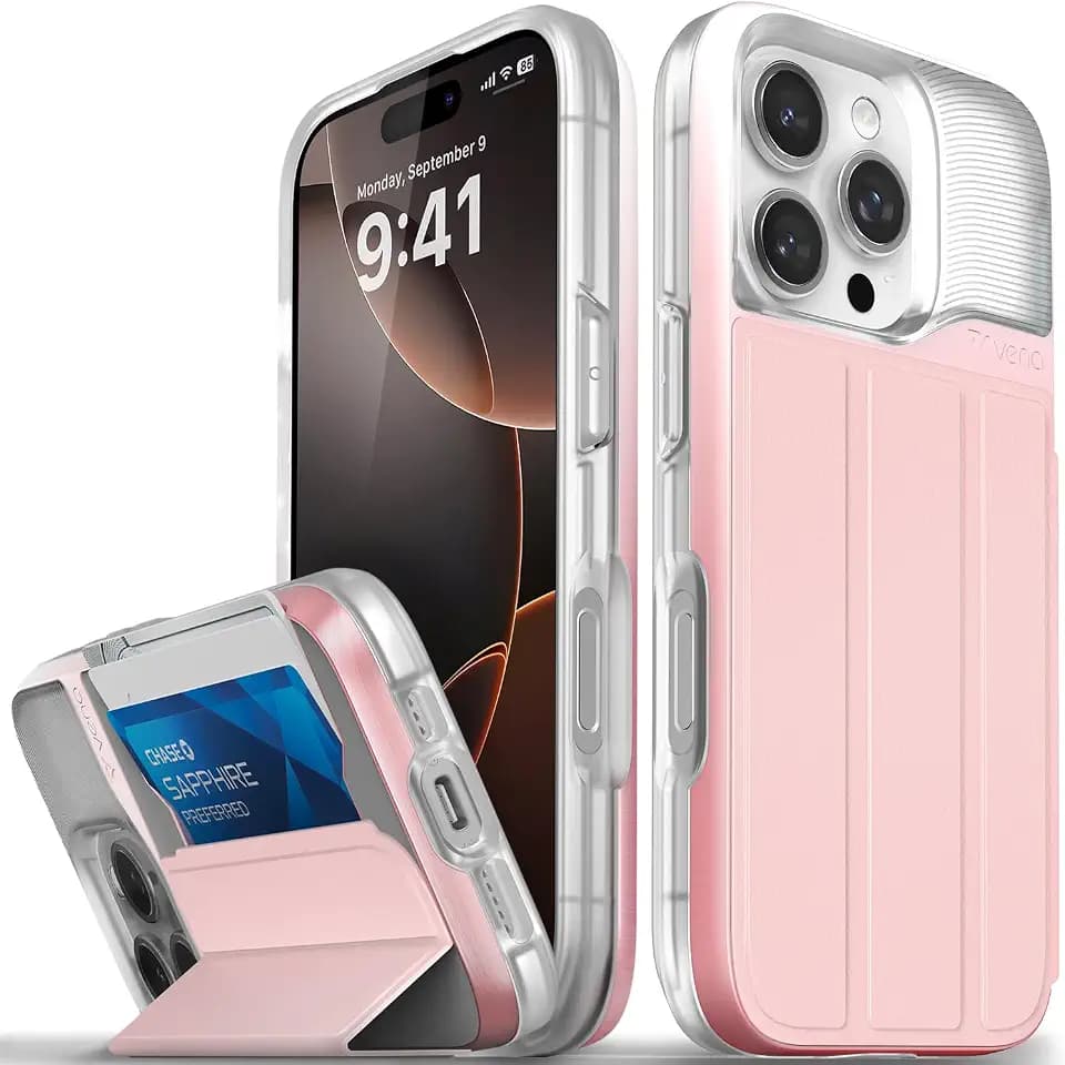 VENA vCommute for iPhone 16 Pro Wallet Case, Pastel Pink