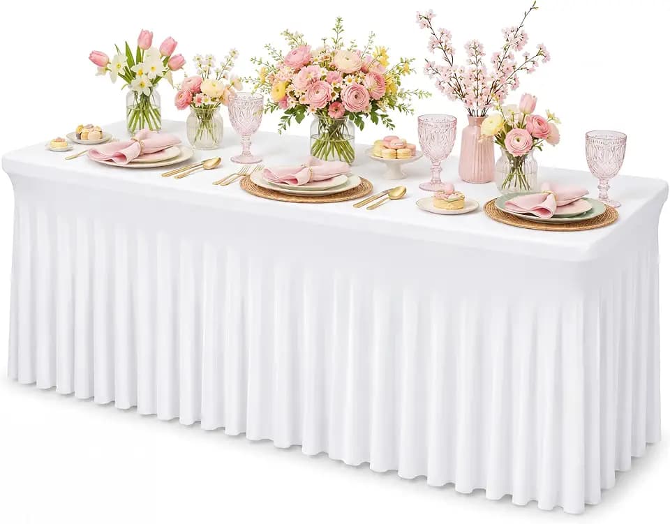 Fixwal 6 Ft Tablecloth Rectangle White Spandex Table Cover