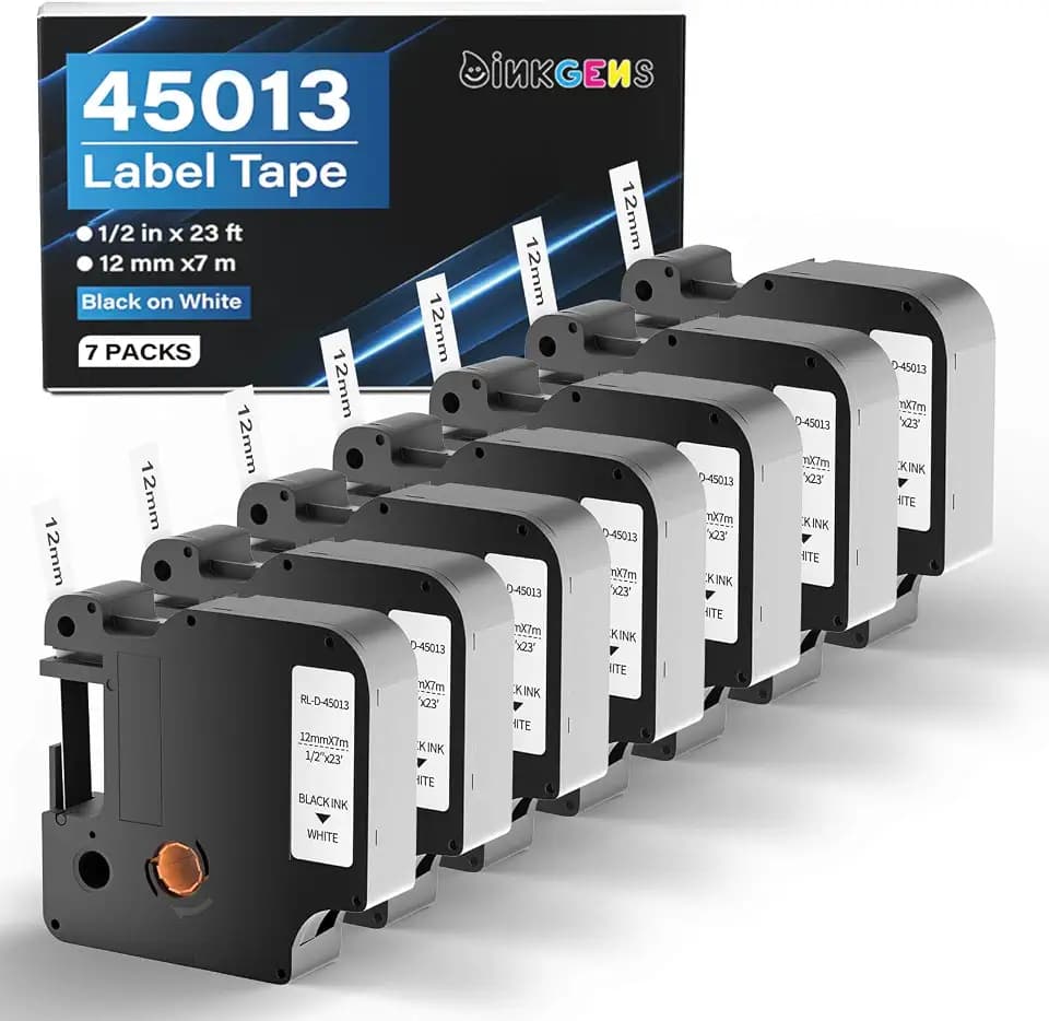 45013 Label Tape Black on White 1/2 Inch x 23 Feet Compatible for DYMO LabelManager 160 280 210D 360D 420P Wireless PnP 220P 260P 500TS 450DUO a45013 Label Maker Refill 7-Pack