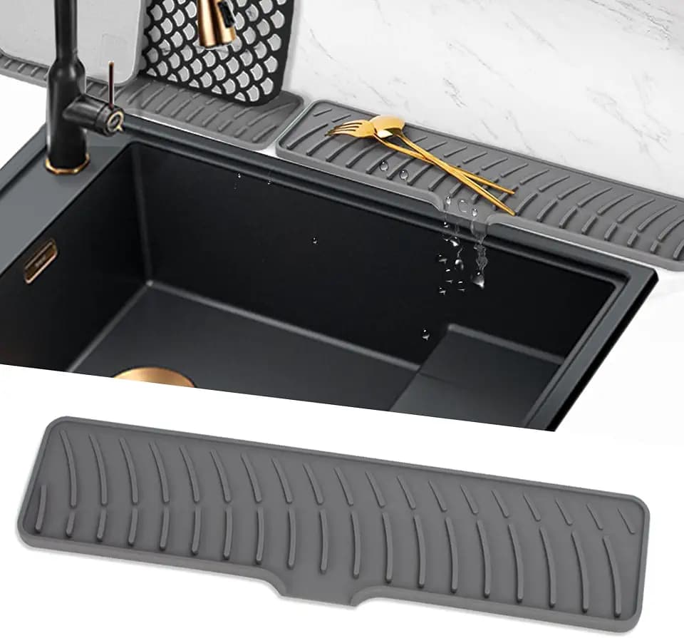 Silikon Abtropfmatte, Wasserhahnmatte für Küchespüle, Grau 42cm