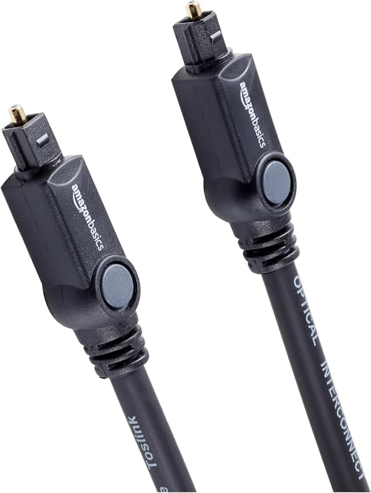Amazon Basics Toslink Digital Optical Audio Fiber Optic Cable, Multi-Channel, for Sound Bar, Audio System, Home Theatre, Gold-Plated Connectors, 3.3 Feet, Black