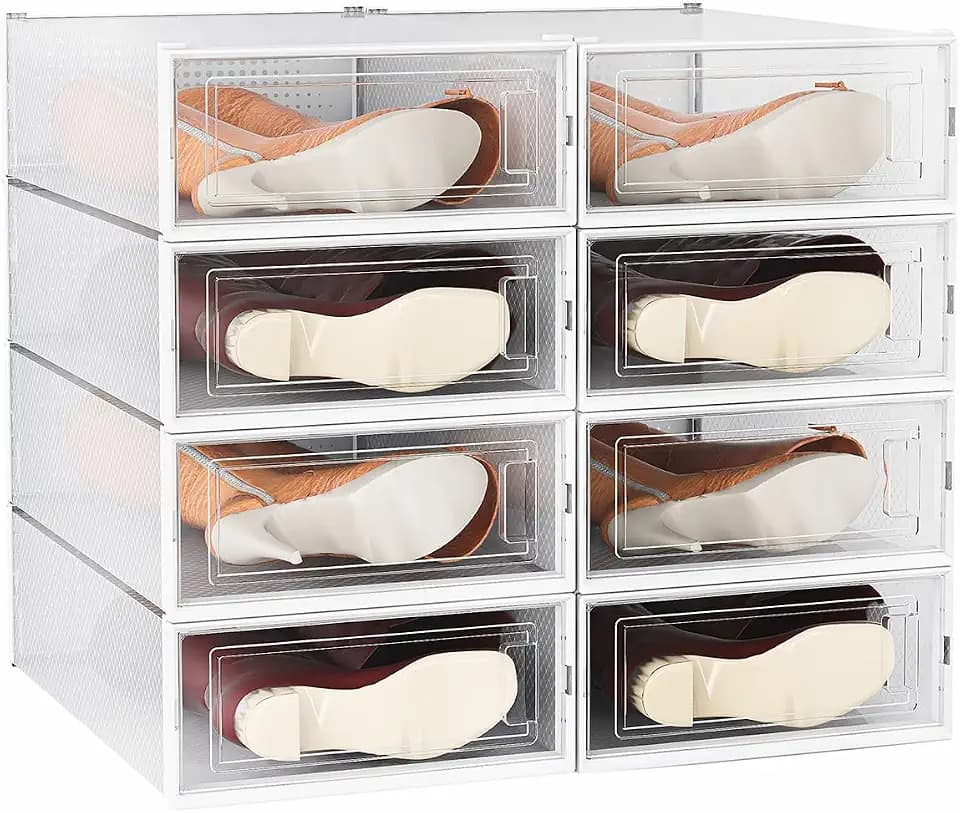 EazeHome 8 Pack Clear Boot Boxes Stackable, Boot Storage Boxes for Tall Boots, Shoes Box Plastic Oragnizer with Lids, Shoes Organizer Container for Closet, Under Bed Boot Storage