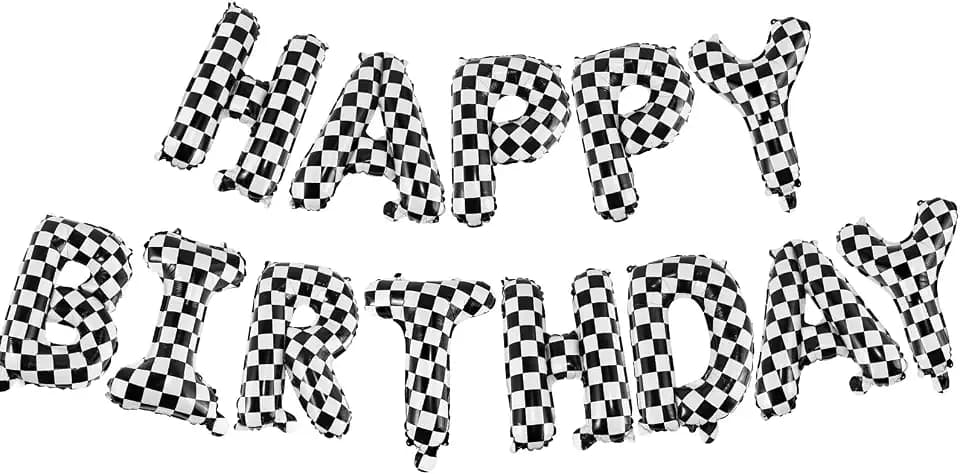 CANREVEL Happy Birthday Banner Decorations + Sign Balloons, Black White