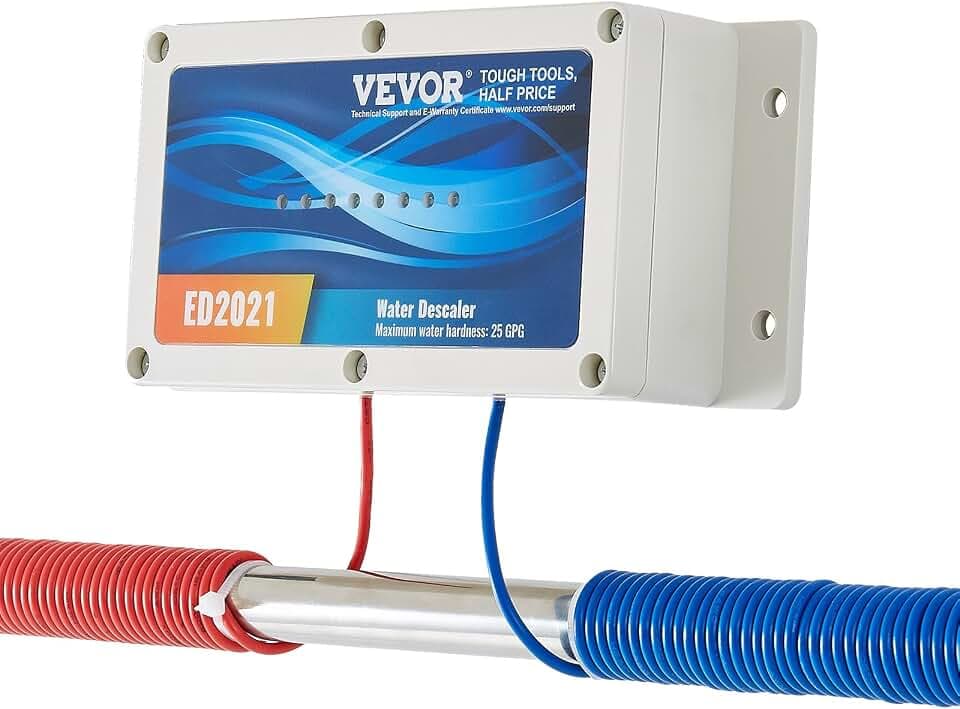 VEVOR Elektronisches Wasserentkalkersystem, salzfreier Entkalker für das ganze Haus, Wasserenthärter zur Reduzierung von Kalkablagerungen, für alle Arten von Sanitärrohren