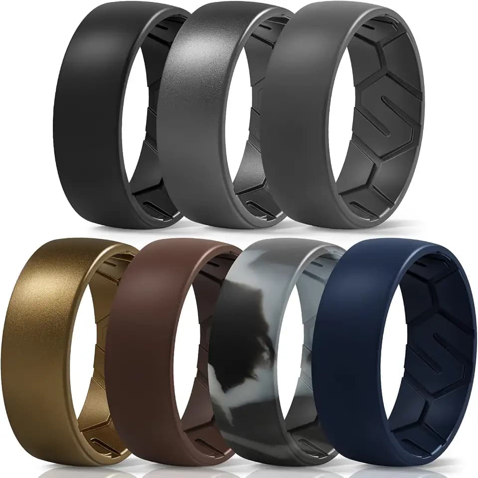 Egnaro Men's Silicone Rings, Patterned S-Grooves Rubber Bands