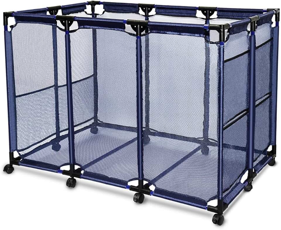 JEFEE Pool Storage Bins Rolling Storage Cart with Nylon Mesh for Pool Toys 50x30x33Blue