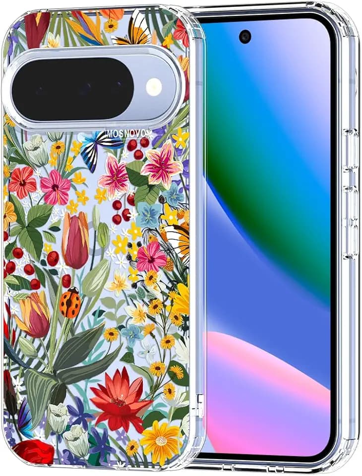 MOSNOVO Case for Google Pixel 10 & Pixel 10 Pro, [Buffertech 6.6ft Military-Grade Drop Protection] [Anti Peel Off Tech] Clear TPU Bumper Phone Case Cover Design - in The Garden