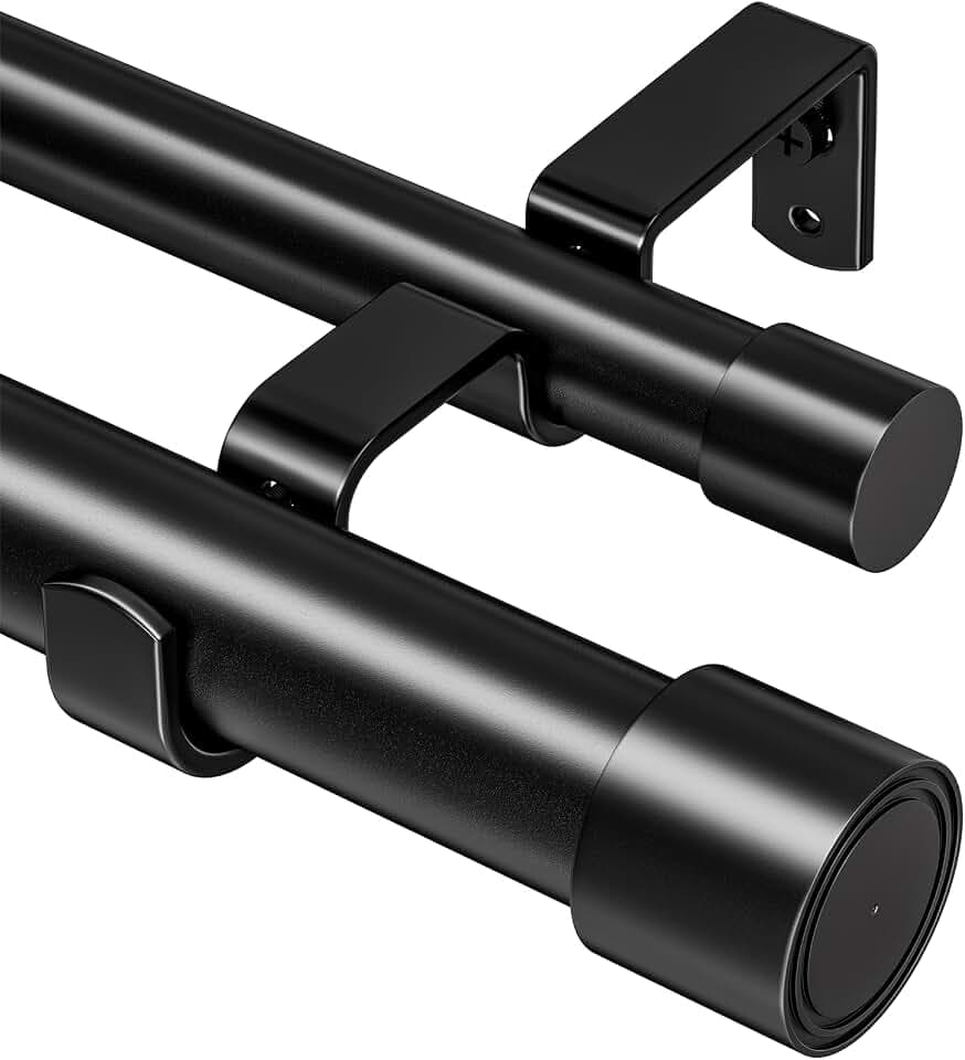 Mavivegue Gardinenstange 2 läufig, Edelstahl, 107-310 cm, Schwarz