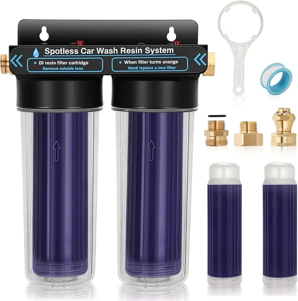 Spotless Water System for Car Wash,Deionized Water Filter with Resin,Deionized Water System for Car Wash,Portable Spot-Free Rinse Unit for RV, Motorcycle, Car,No Towel Drying,Color-Changing Resin