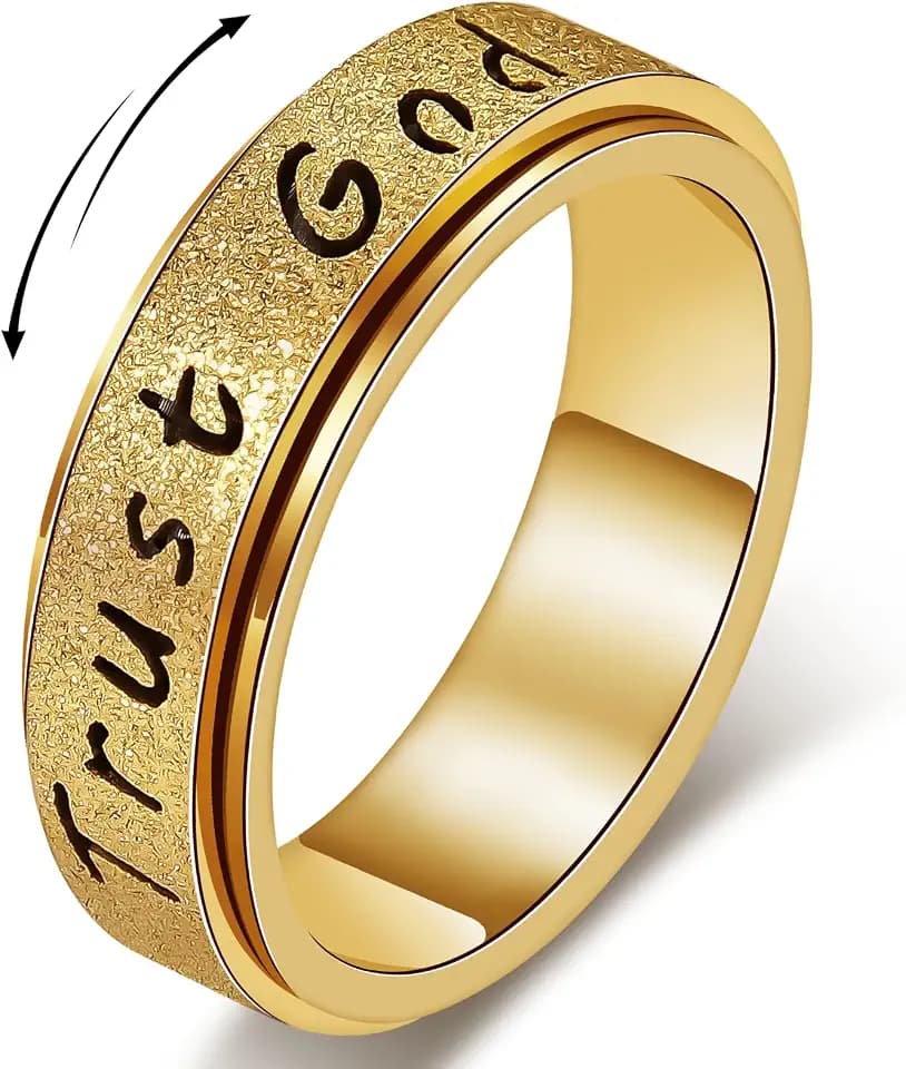 AmorArtSky Trust God Fidget Spinner Ring for Women & Men - Anxiety Relief 18K Gold Plated Stainless Steel, Hypoallergenic Fidget Gift for Her,Size 6/7/8/9/10