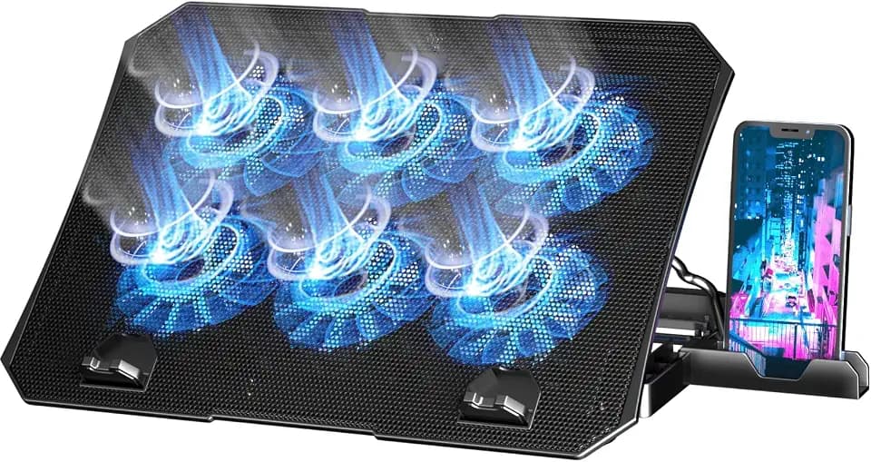 AICHESON Laptop Cooling Pad for 12-15.6 Inch, 6 Cooler Fans, Blue Lights