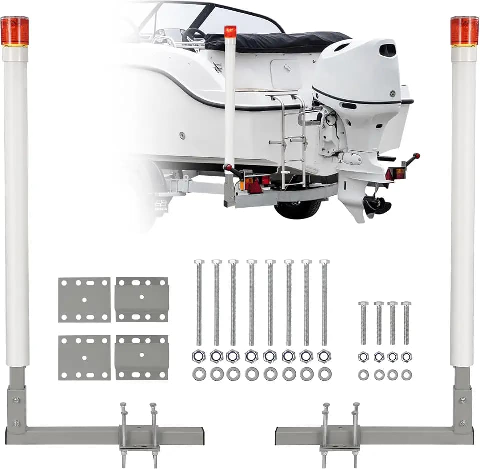 Garvee Adjustable 60 in Boat Trailer Guide Poles with Top Lights, 2PCS Rustproof Galvanized Steel with PVC Protection, 63 in Height Flexible Installation, Easy Loading of Ski, Fishing & Sailboats
