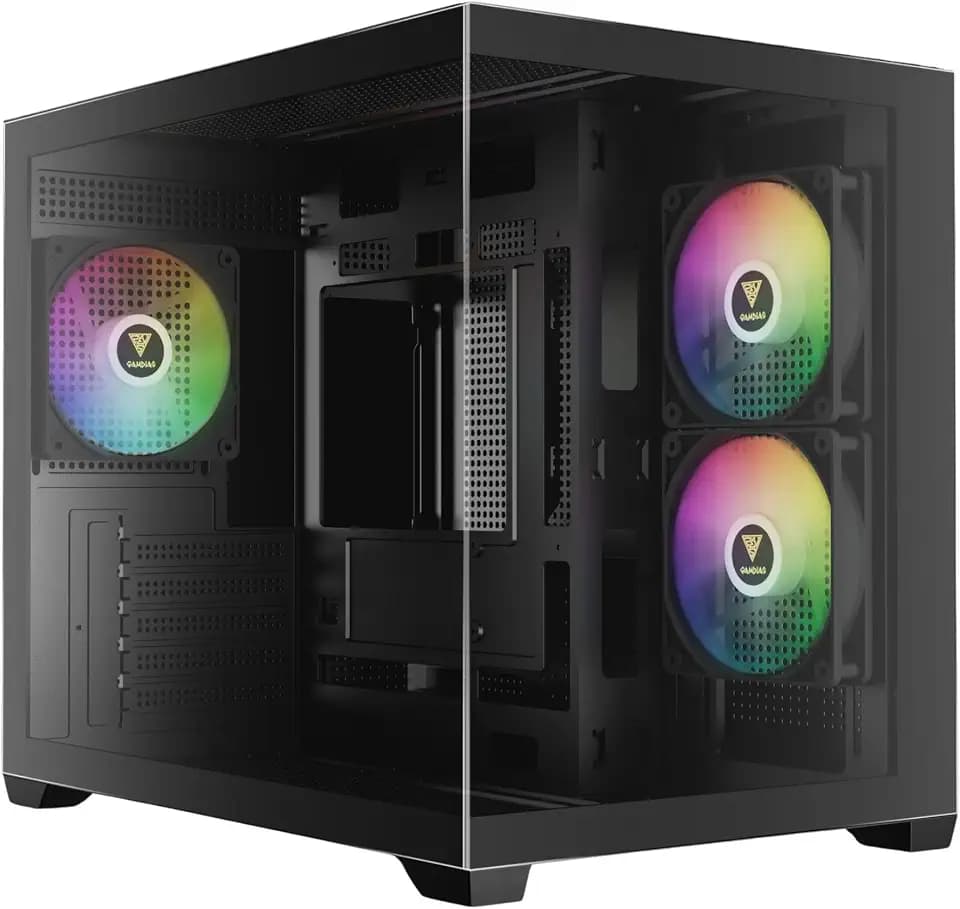 GAMDIAS Micro-ATX Tower Computer Case with Tempered Glass, Gaming M-ATX PC Case with 3X 120mm ARGB Fans, Support Up to 9X Fans Airflow, 360mm AIO/Radiator, 400mm GPU/VGA, 165mm CPU Cooler, 160mm PSU