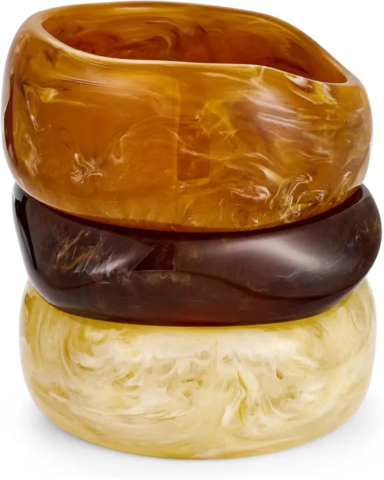 WOWORAMA 3pcs Bunte Harz Acryl Armband Armbänder Set für Damen Breite Chunky Acryl Armbänder Stapelbare Geometrische Acetat Harz Stack Kunststoff Aussage Armband
